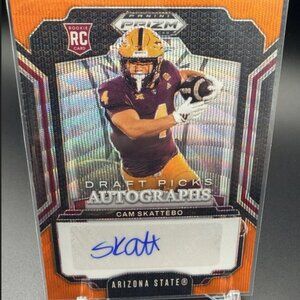 2025 Panini Prizm Draft Picks Cam Skattebo Auto Orange Wave /75 DPA-CSO